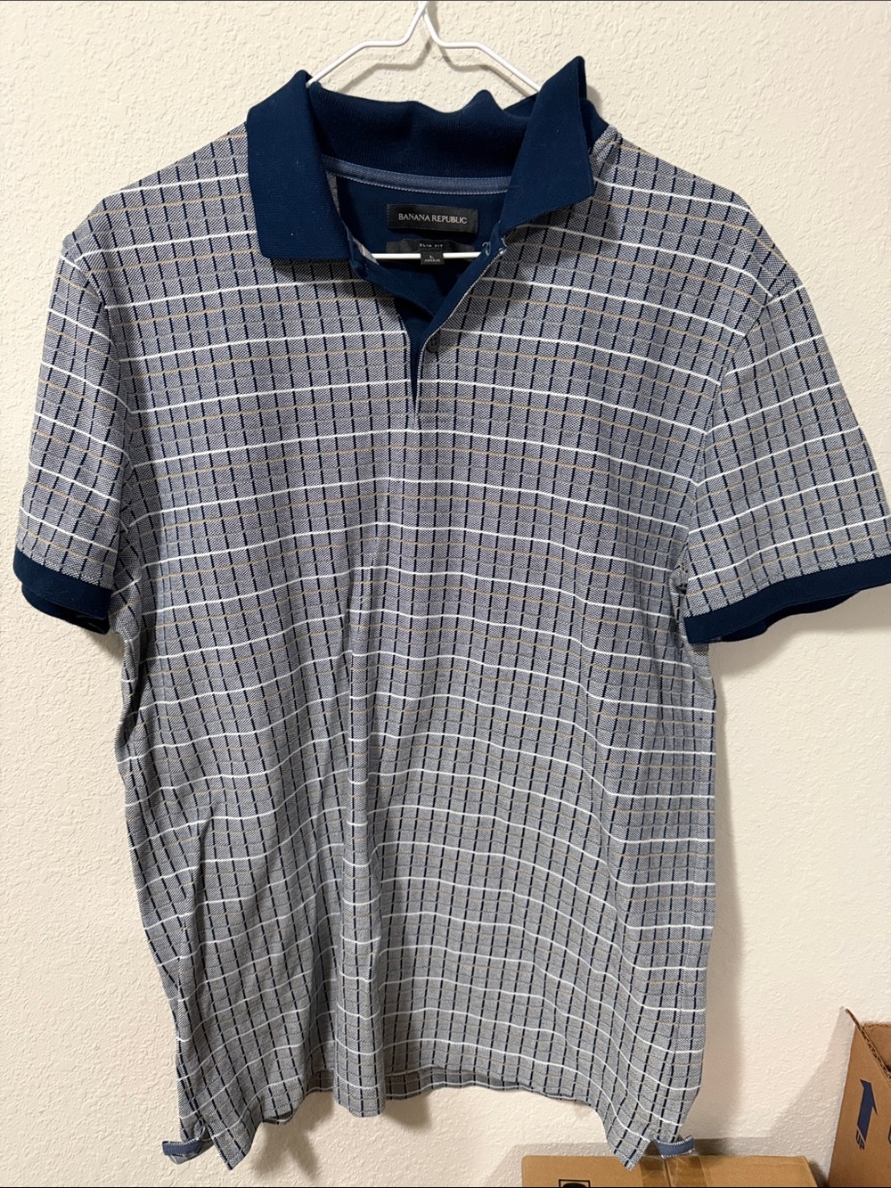 Banana Republic Navy & Gray Windowpane Knit Polo